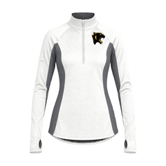 GBN Panther Logo Women's Two-Tone Stretch Quarter-Zip - White/ Charcoal Grey Heather