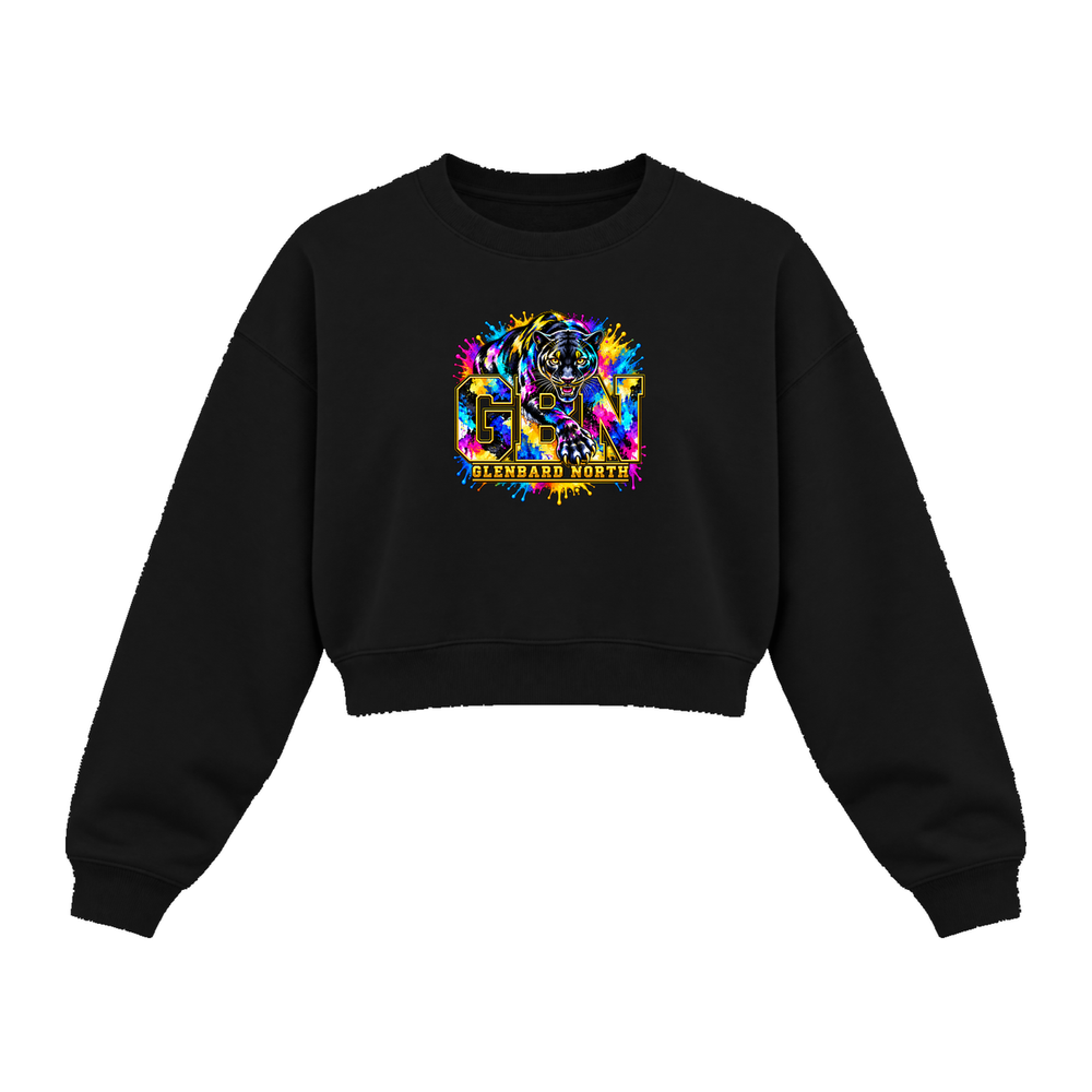 GBN Paint Splash Panther Women's Cropped Crewneck - Black