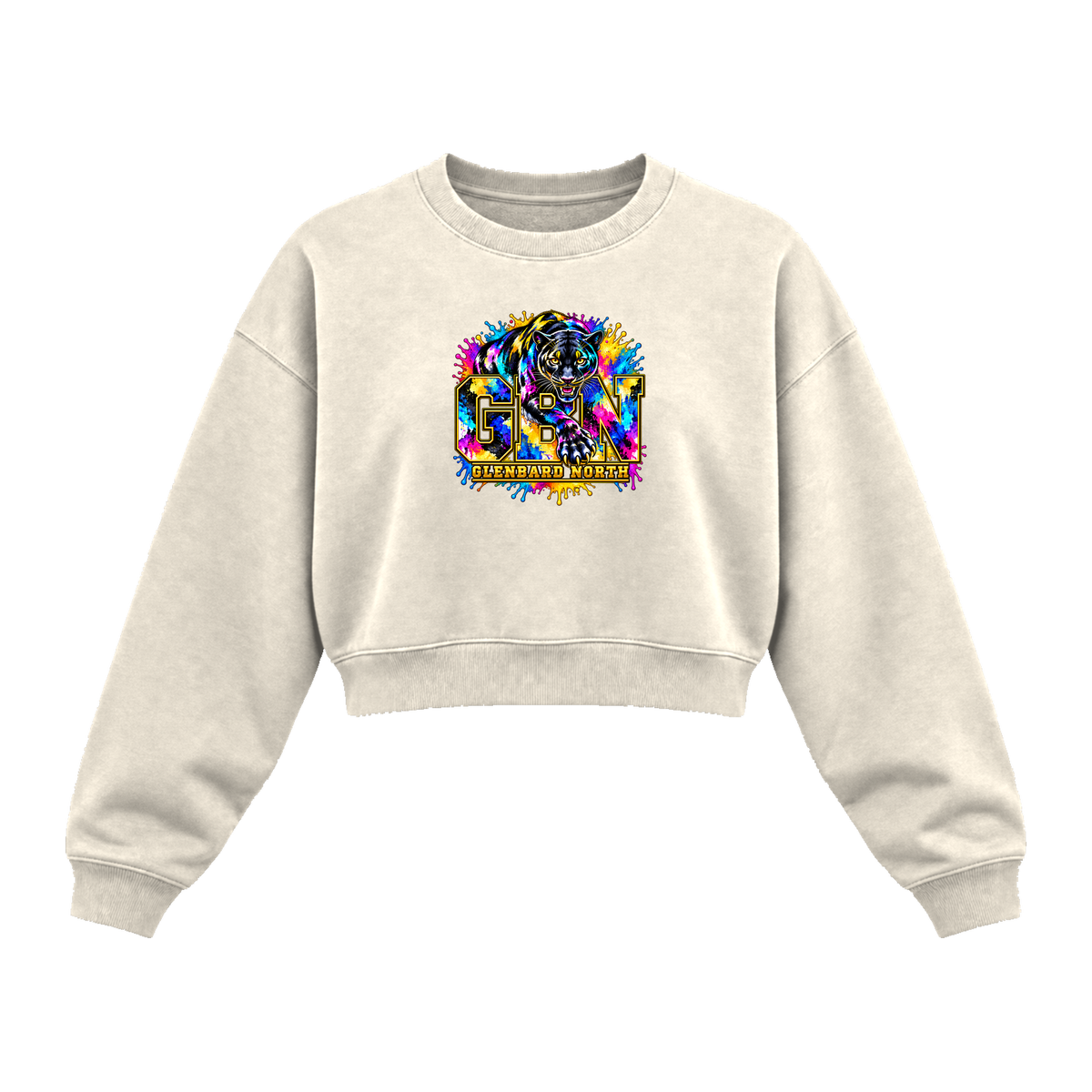GBN Paint Splash Panther Women's Cropped Crewneck - Bone