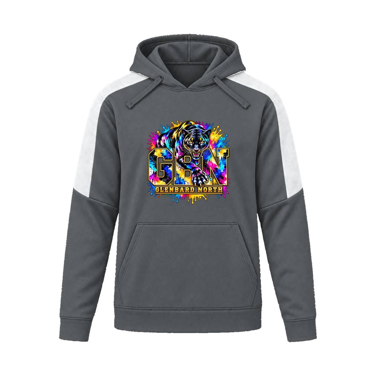 GBN Paint Splash Panther Performance Hoodie - Iron Grey/ White