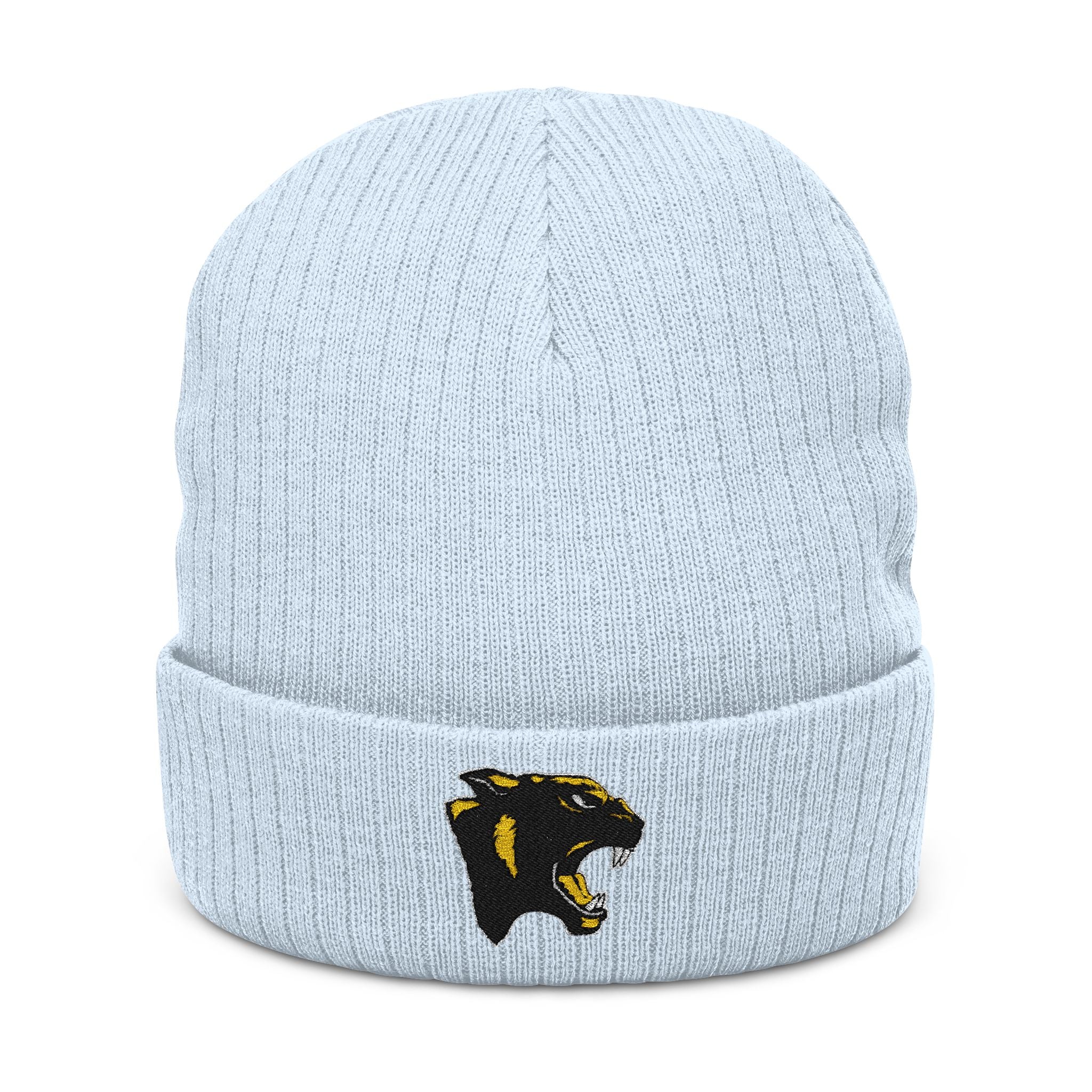 Ribbed Knit Beanie with Embroidered Panther Logo