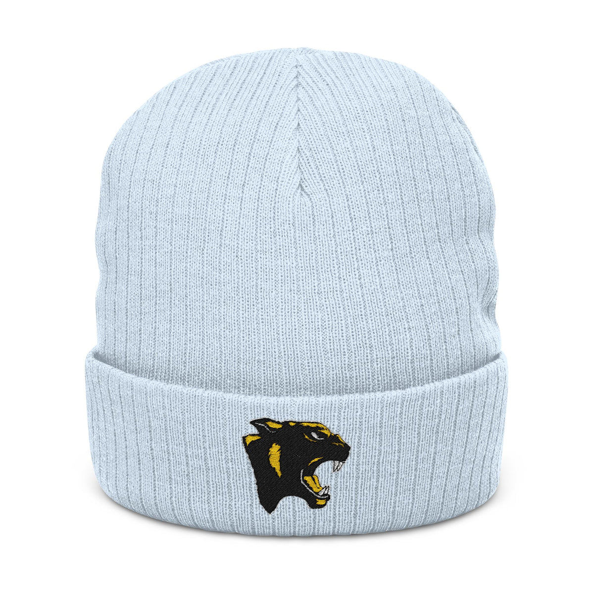 Ribbed Knit Beanie with Embroidered Panther Logo