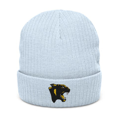 Ribbed Knit Beanie with Embroidered Panther Logo