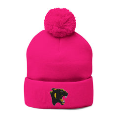 Embroidered Pom-Pom Knit Cap