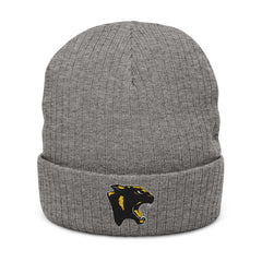 Ribbed Knit Beanie with Embroidered Panther Logo