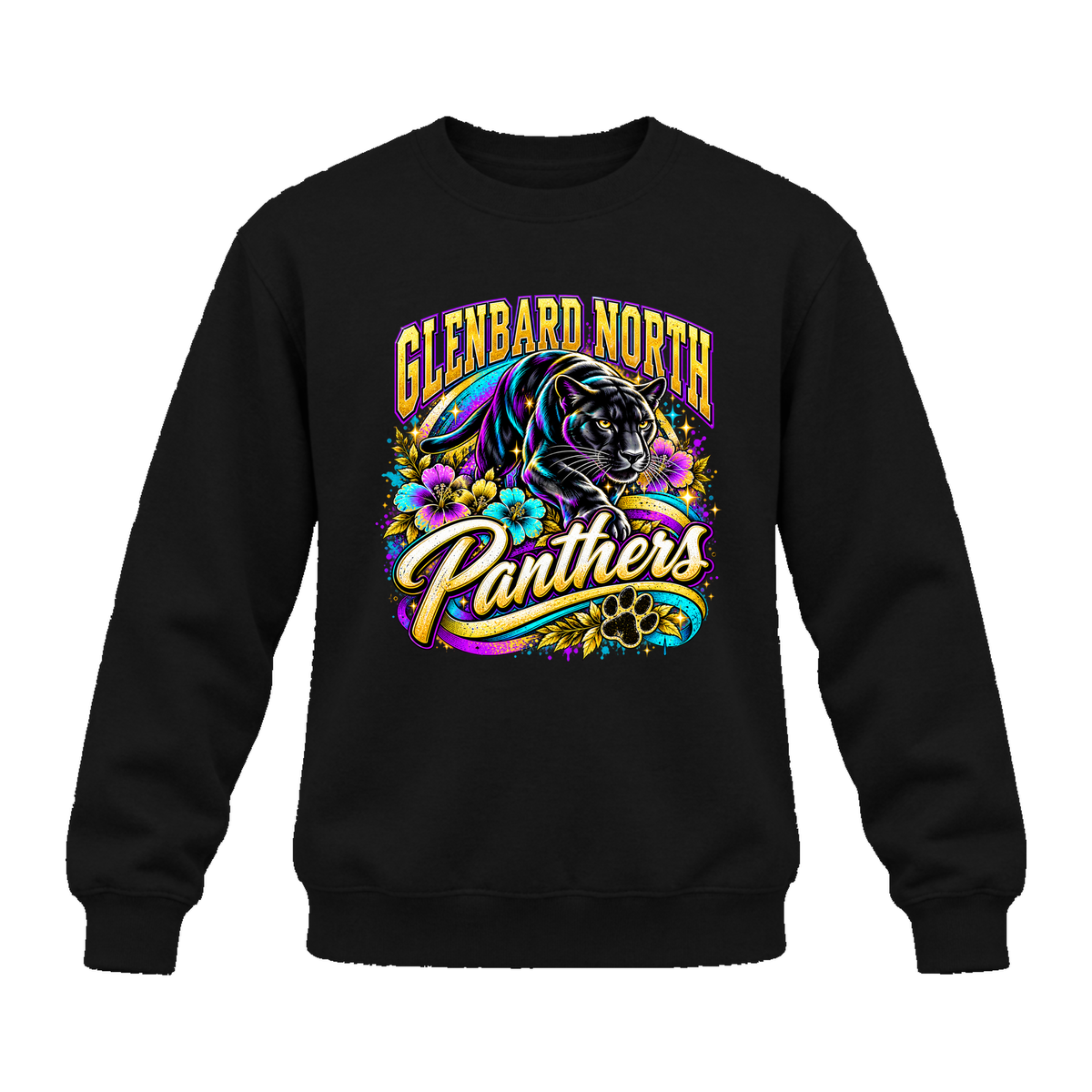 GBN Flower Power Panther Premium Crewneck - Black