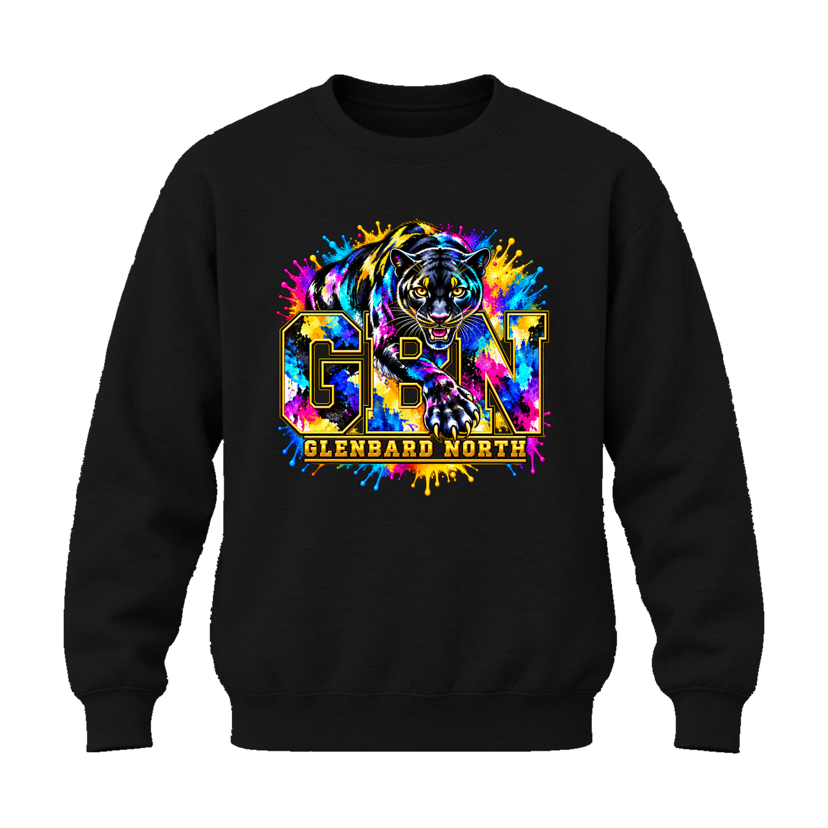 GBN Paint Splash Panther Crewneck Sweatshirt - Black