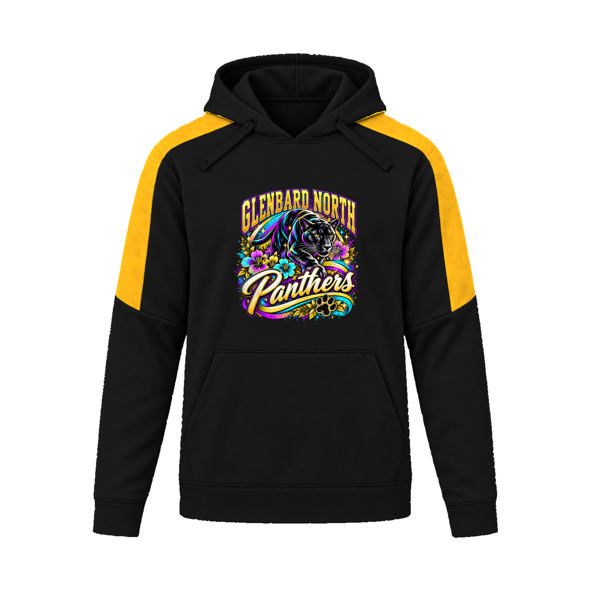 GBN Flower Power Panther Performance Hoodie - Black/ Gold