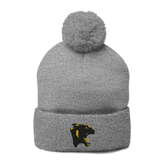 Embroidered Pom-Pom Knit Cap