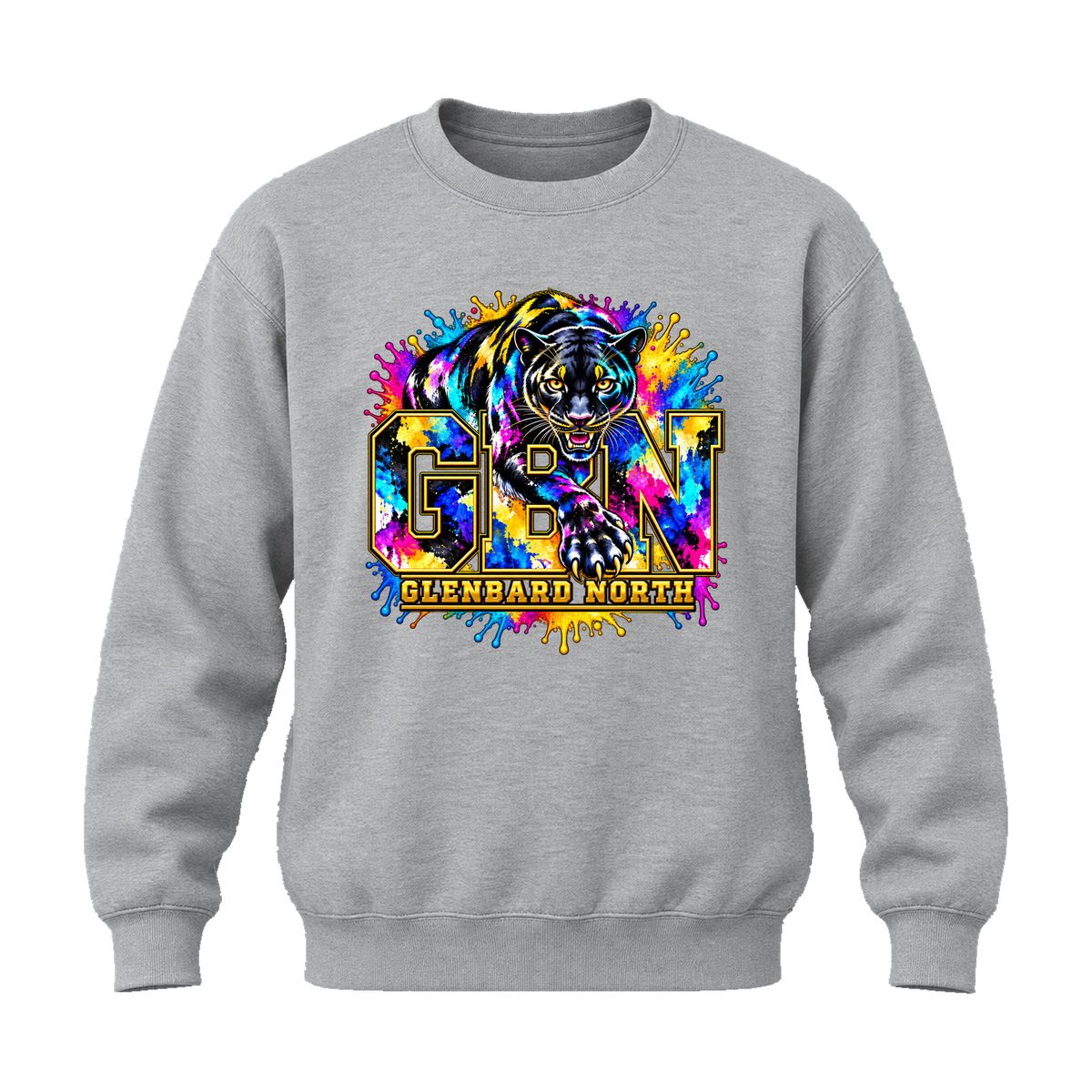 GBN Paint Splash Panther Crewneck Sweatshirt - Sport Grey