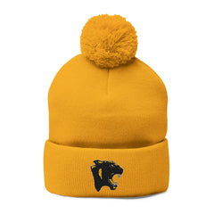 Embroidered Pom-Pom Knit Cap