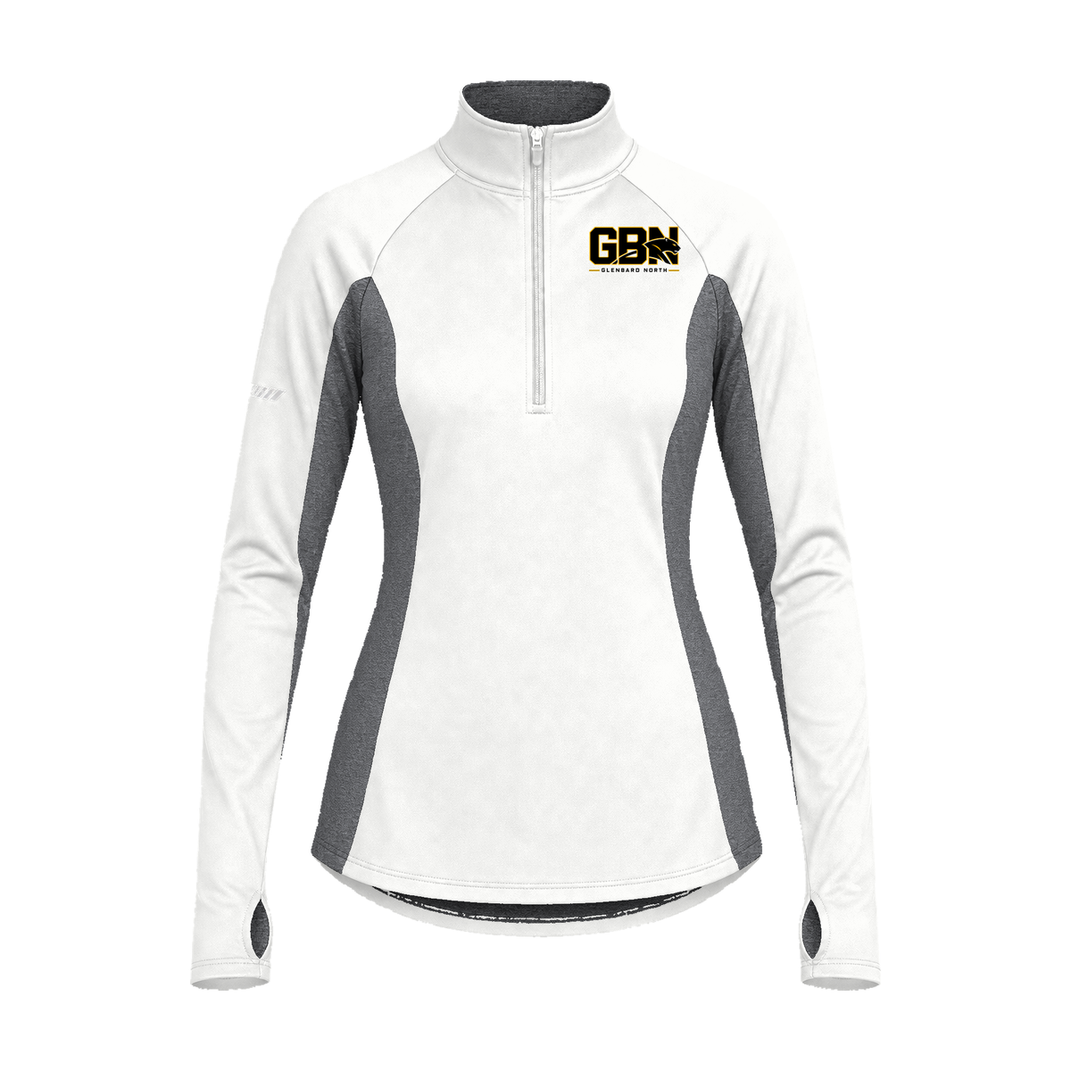 GBN Block Logo Women's Two-Tone Stretch Quarter-Zip - White/ Charcoal Grey Heather
