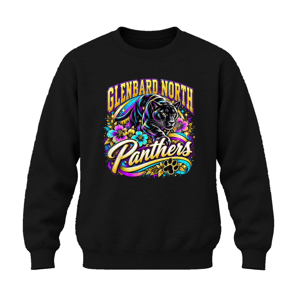 GBN Flower Power Panther Crewneck Sweatshirt - Black
