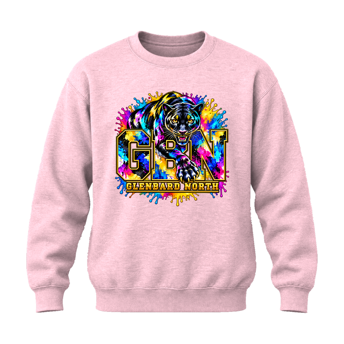 GBN Paint Splash Panther Crewneck Sweatshirt - Light Pink