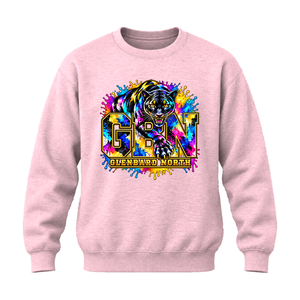 GBN Paint Splash Panther Crewneck Sweatshirt - Light Pink