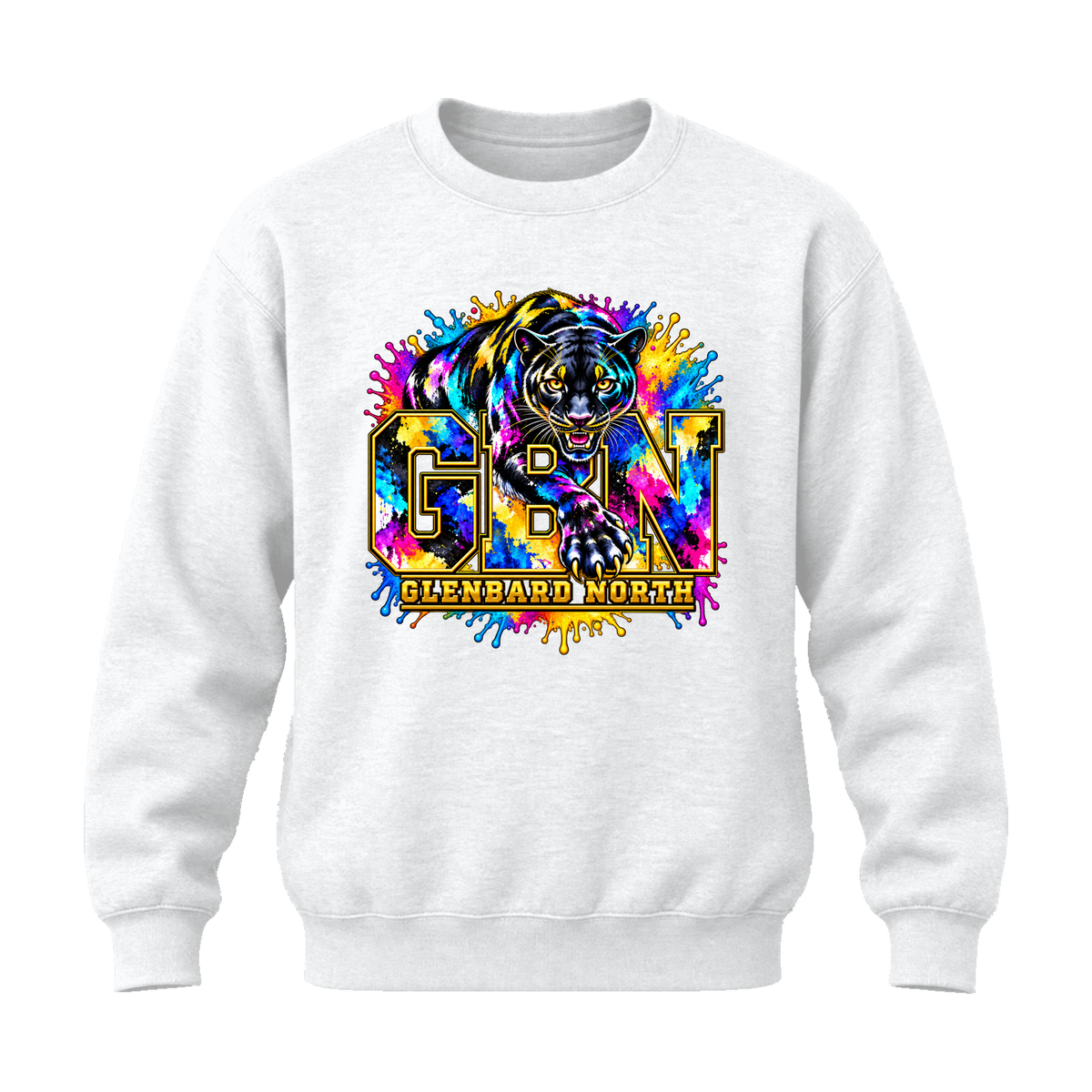 GBN Paint Splash Panther Crewneck Sweatshirt - White
