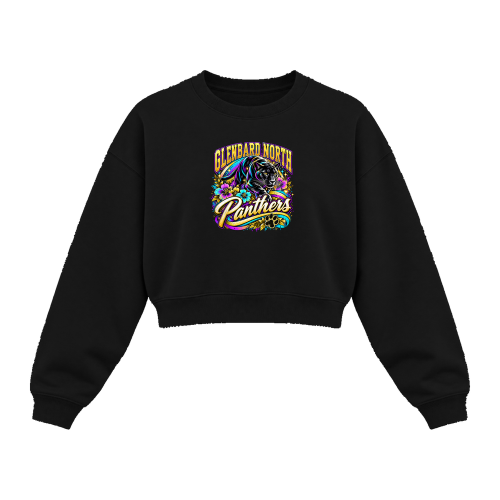 GBN Flower Power Panther Women's Cropped Crewneck - Black