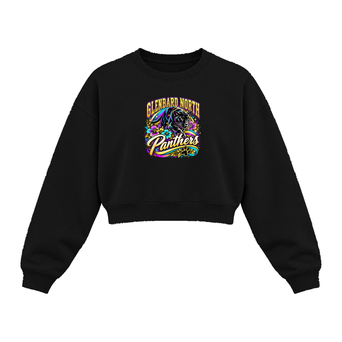GBN Flower Power Panther Women's Cropped Crewneck - Black