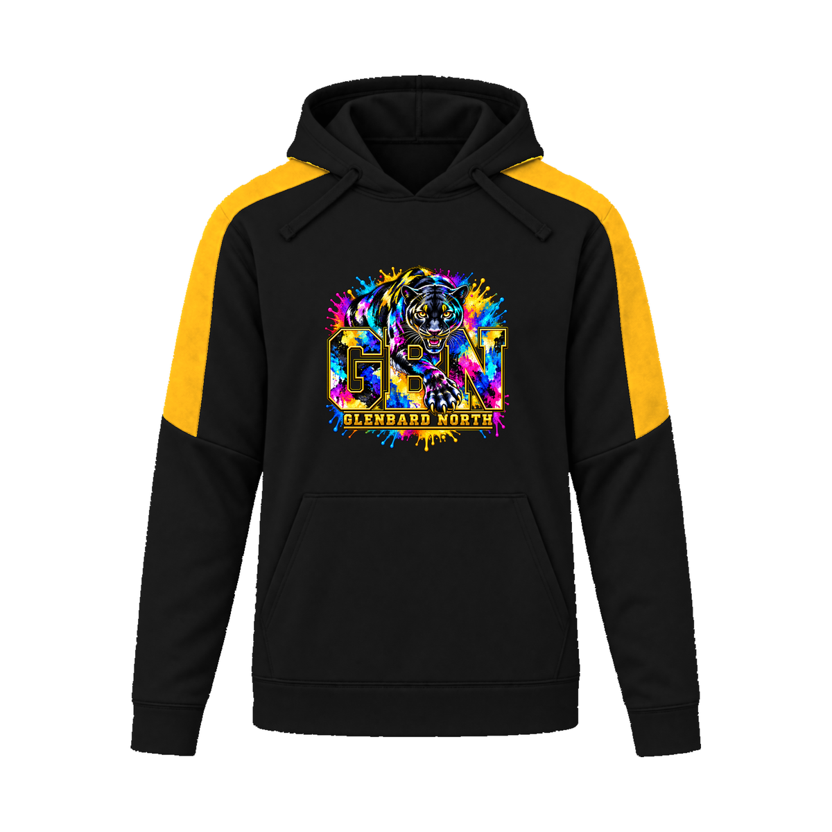 GBN Paint Splash Panther Performance Hoodie - Black/ Gold