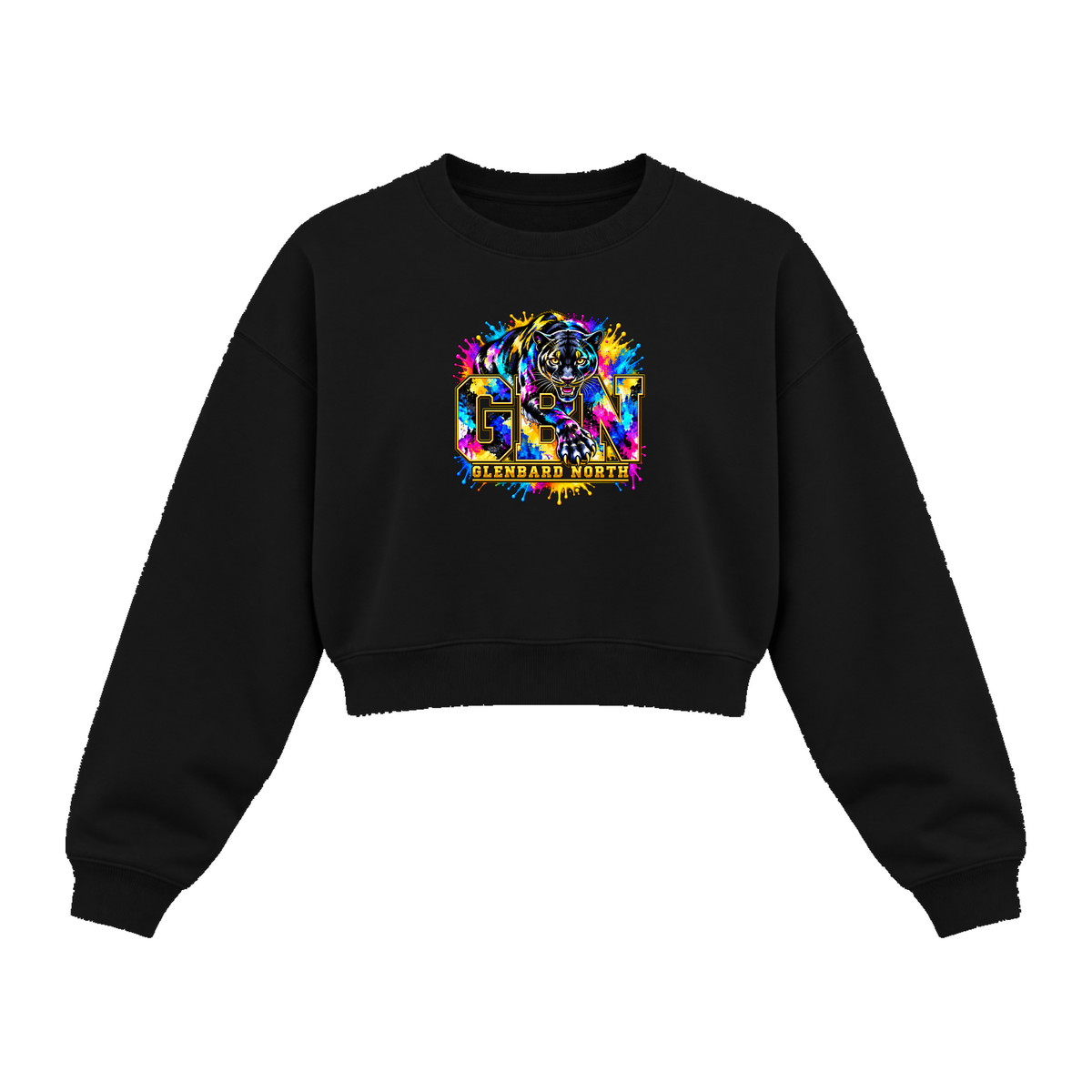 GBN Paint Splash Panther Women's Cropped Crewneck - Black